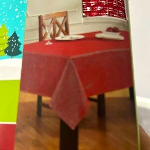 Tinsel Town Red & Silver Fabric Tablecloth 60” x 84” NWT